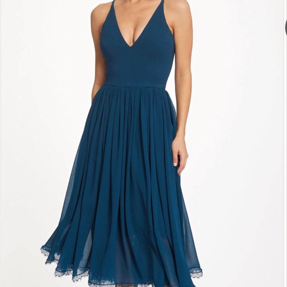 Dress the Population Alicia Chiffon Cocktail Dress in Peacock Blue Large NWT - Picture 5 of 15